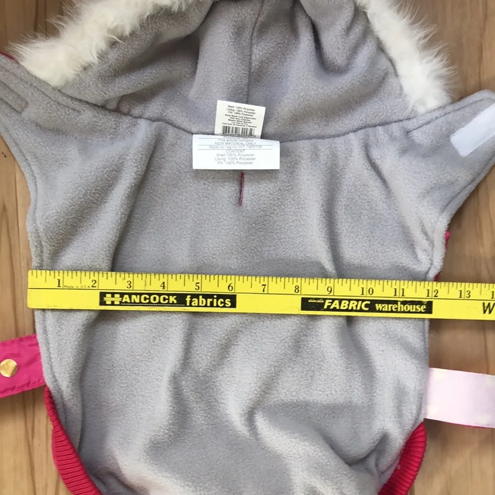 Top Paw Pink Ruffled Gold Metallic Dots Puffy Fleece Lined Hoodie Jacket Coat M